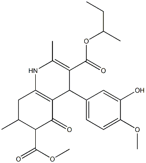 3-sec-butyl 6-methyl 4-(3-hydroxy-4-methoxyphenyl)-2,7-dimethyl-5-oxo-1,4,5,6,7,8-hexahydroquinoline-3,6-dicarboxylate 化学構造式