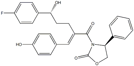 (S)-3-((R)-5-(4-fluorophenyl)-5-hydroxy-2-((E)-4-hydroxybenzylidene)pentanoyl)-4-phenyloxazolidin-2-one Structure