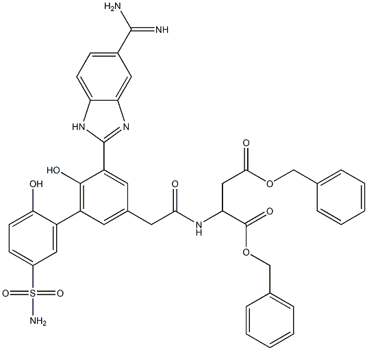 (S)-dibenzyl 2-(2-(5-(5-carbamimidoyl-1H-benzo[d]imidazol-2-yl)-2',6-dihydroxy-5'-sulfamoylbiphenyl-3-yl)acetamido)succinate Structure
