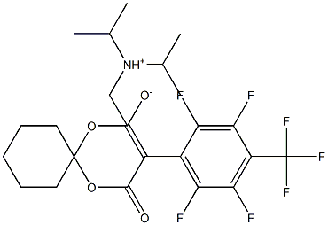 N-Ethyl-N-isopropylpropan-2-aminium 4-oxo-3-(2,3,5,6-tetrafluoro-4-(trifluoromethyl)phenyl)-1,5-dioxaspiro[5.5]undec-2-en-2-olate Struktur