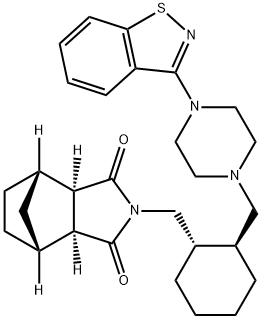 (3aR,4S,7R,7aS)-2-(((1S,2S)-2-((4-(benzo[d]isothiazol-3-yl)piperazin-1-yl)methyl)cyclohexyl)methyl)hexahydro-1H-4,7-methanoisoindole-1,3(2H)-dione 化学構造式