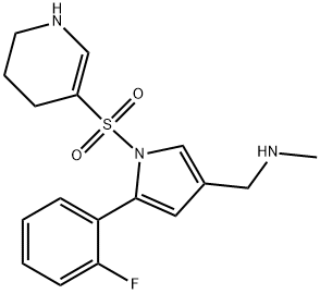 1-(5-(2-fluorophenyl)-1-((1,4,5,6-tetrahydropyridin-3-yl)sulfonyl)-1H-pyrrol-3-yl)-N-methylmethanamine Struktur