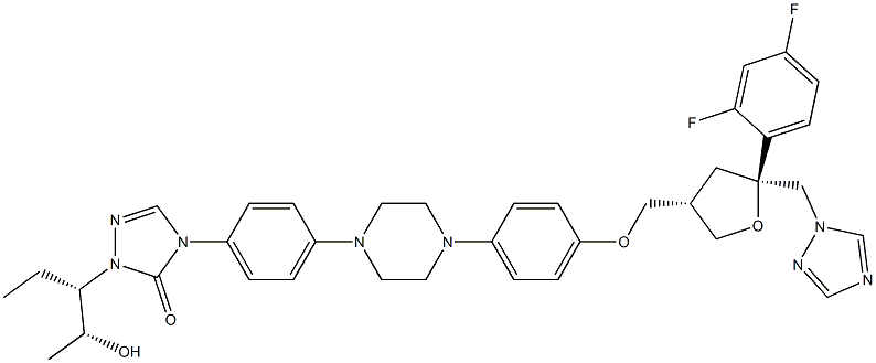 4-(4-(4-(4-(((3S,5S)-5-((1H-1,2,4-triazol-1-yl)methyl)-5-(2,4-difluorophenyl)tetrahydrofuran-3-yl)methoxy)phenyl)piperazin-1-yl)phenyl)-1-((2R,3S)-2-hydroxypentan-3-yl)-1H-1,2,4-triazol-5(4H)-one Struktur