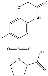 1-(7-Methyl-3-oxo-3,4-dihydro-2H-benzo[1,4]oxazine-6-sulfonyl)-pyrrolidine-2-carboxylic acid 化学構造式