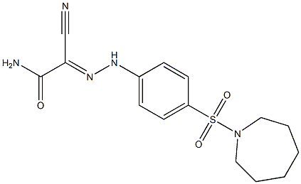 2-{[4-(1-azepanylsulfonyl)phenyl]hydrazono}-2-cyanoacetamide Struktur