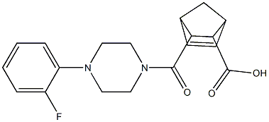 3-(4-(2-fluorophenyl)piperazine-1-carbonyl)bicyclo[2.2.1]hept-5-ene-2-carboxylic acid Struktur