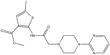 methyl 5-methyl-2-(2-(4-(pyrimidin-2-yl)piperazin-1-yl)acetamido)thiophene-3-carboxylate 化学構造式