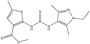 methyl 2-(3-(1-ethyl-3,5-dimethyl-1H-pyrazol-4-yl)thioureido)-5-methylthiophene-3-carboxylate 结构式