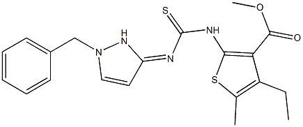 methyl 2-(3-(1-benzyl-1H-pyrazol-3(2H)-ylidene)thioureido)-4-ethyl-5-methylthiophene-3-carboxylate Structure