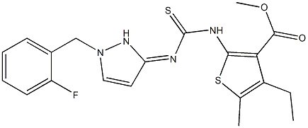 methyl 4-ethyl-2-(3-(1-(2-fluorobenzyl)-1H-pyrazol-3(2H)-ylidene)thioureido)-5-methylthiophene-3-carboxylate Structure