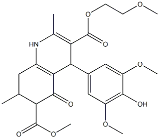 3-(2-methoxyethyl) 6-methyl 4-(4-hydroxy-3,5-dimethoxyphenyl)-2,7-dimethyl-5-oxo-1,4,5,6,7,8-hexahydroquinoline-3,6-dicarboxylate Structure