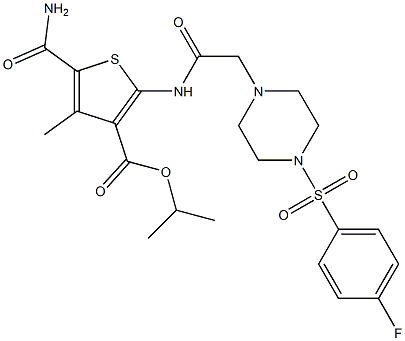 isopropyl 5-carbamoyl-2-(2-(4-((4-fluorophenyl)sulfonyl)piperazin-1-yl)acetamido)-4-methylthiophene-3-carboxylate Structure