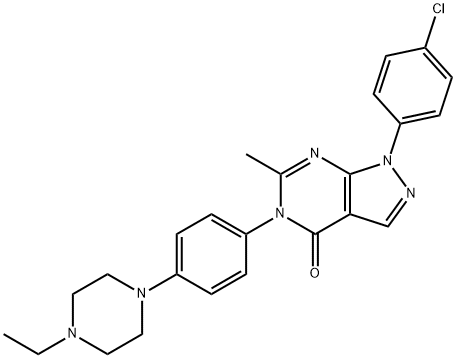 1-(4-chlorophenyl)-5-[4-(4-ethyl-1-piperazinyl)phenyl]-6-methyl-1,5-dihydro-4H-pyrazolo[3,4-d]pyrimidin-4-one,1000339-21-8,结构式