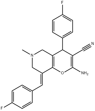 2-amino-8-(4-fluorobenzylidene)-4-(4-fluorophenyl)-6-methyl-5,6,7,8-tetrahydro-4H-pyrano[3,2-c]pyridine-3-carbonitrile,1000374-22-0,结构式