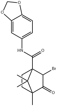 N-(1,3-benzodioxol-5-yl)-2-bromo-4,7,7-trimethyl-3-oxobicyclo[2.2.1]heptane-1-carboxamide Struktur