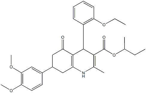 sec-butyl 7-(3,4-dimethoxyphenyl)-4-(2-ethoxyphenyl)-2-methyl-5-oxo-1,4,5,6,7,8-hexahydro-3-quinolinecarboxylate Structure