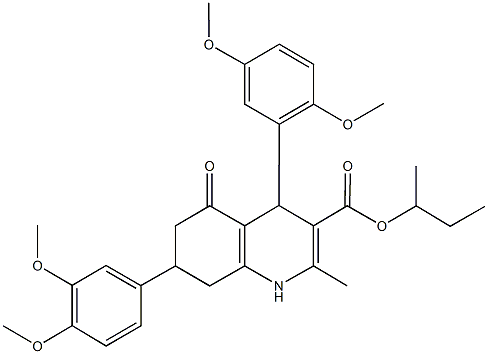 sec-butyl 4-(2,5-dimethoxyphenyl)-7-(3,4-dimethoxyphenyl)-2-methyl-5-oxo-1,4,5,6,7,8-hexahydro-3-quinolinecarboxylate Struktur