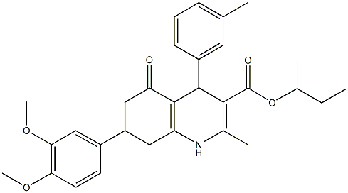 sec-butyl 7-(3,4-dimethoxyphenyl)-2-methyl-4-(3-methylphenyl)-5-oxo-1,4,5,6,7,8-hexahydro-3-quinolinecarboxylate Structure