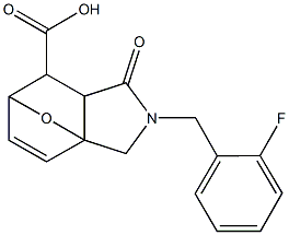 3-(2-fluorobenzyl)-4-oxo-10-oxa-3-azatricyclo[5.2.1.0~1,5~]dec-8-ene-6-carboxylic acid 化学構造式