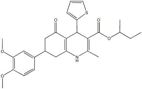 sec-butyl 7-(3,4-dimethoxyphenyl)-2-methyl-5-oxo-4-thien-2-yl-1,4,5,6,7,8-hexahydroquinoline-3-carboxylate Structure