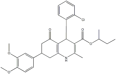 sec-butyl 4-(2-chlorophenyl)-7-(3,4-dimethoxyphenyl)-2-methyl-5-oxo-1,4,5,6,7,8-hexahydro-3-quinolinecarboxylate Structure