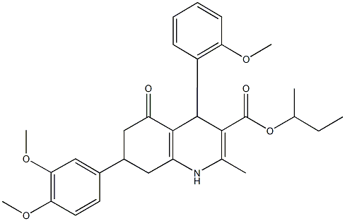 sec-butyl 7-(3,4-dimethoxyphenyl)-4-(2-methoxyphenyl)-2-methyl-5-oxo-1,4,5,6,7,8-hexahydro-3-quinolinecarboxylate Structure