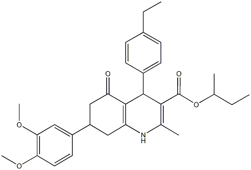 sec-butyl 7-(3,4-dimethoxyphenyl)-4-(4-ethylphenyl)-2-methyl-5-oxo-1,4,5,6,7,8-hexahydro-3-quinolinecarboxylate Structure