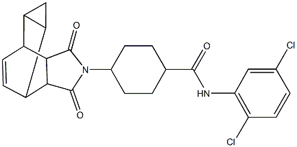 N-(2,5-dichlorophenyl)-4-(3,5-dioxo-4-azatetracyclo[5.3.2.0~2,6~.0~8,10~]dodec-11-en-4-yl)cyclohexanecarboxamide Struktur