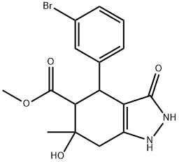 methyl 4-(3-bromophenyl)-3,6-dihydroxy-6-methyl-4,5,6,7-tetrahydro-1H-indazole-5-carboxylate 结构式
