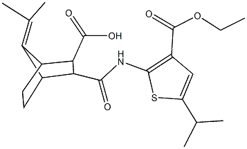 3-({[3-(ethoxycarbonyl)-5-isopropyl-2-thienyl]amino}carbonyl)-7-(1-methylethylidene)bicyclo[2.2.1]heptane-2-carboxylic acid Structure