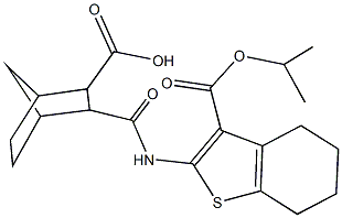 3-({[3-(isopropoxycarbonyl)-4,5,6,7-tetrahydro-1-benzothien-2-yl]amino}carbonyl)bicyclo[2.2.1]heptane-2-carboxylic acid 化学構造式