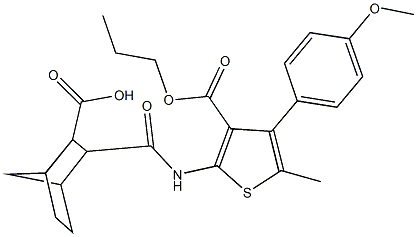 3-({[4-(4-methoxyphenyl)-5-methyl-3-(propoxycarbonyl)thien-2-yl]amino}carbonyl)bicyclo[2.2.1]heptane-2-carboxylic acid Structure