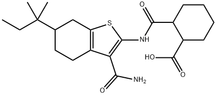 2-({[3-(aminocarbonyl)-6-tert-pentyl-4,5,6,7-tetrahydro-1-benzothien-2-yl]amino}carbonyl)cyclohexanecarboxylic acid Structure