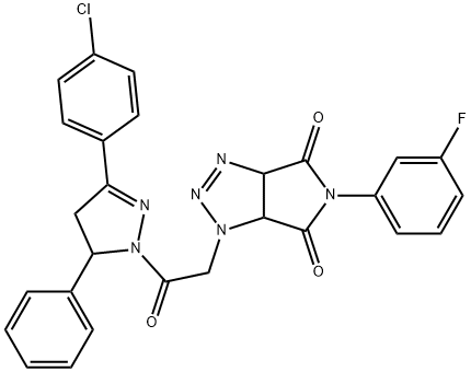 1-{2-[3-(4-chlorophenyl)-5-phenyl-4,5-dihydro-1H-pyrazol-1-yl]-2-oxoethyl}-5-(3-fluorophenyl)-3a,6a-dihydropyrrolo[3,4-d][1,2,3]triazole-4,6(1H,5H)-dione 化学構造式