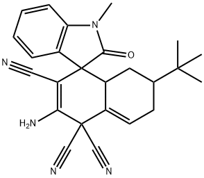 2-amino-6-tert-butyl-1'-methyl-1',3',4a,5,6,7-hexahydro-2'-oxospiro[naphthalene-4,3'-(2'H)-indole]-1,1,3(4H)-tricarbonitrile,1005177-37-6,结构式