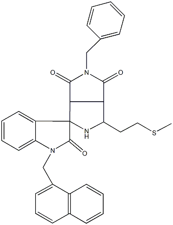 2-benzyl-4-[2-(methylsulfanyl)ethyl]-1'-(1-naphthylmethyl)-1',3a,3',4,6,6a-hexahydrospiro(pyrrolo[3,4-c]pyrrole-6,3'-[2'H]-indole)-1,2',3(2H,3aH)-trione Struktur