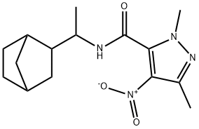 N-(1-bicyclo[2.2.1]hept-2-ylethyl)-4-nitro-1,3-dimethyl-1H-pyrazole-5-carboxamide Struktur