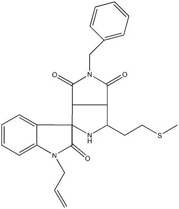 1'-allyl-2-benzyl-4-[2-(methylsulfanyl)ethyl]-1',3a,3',4,6,6a-hexahydrospiro(pyrrolo[3,4-c]pyrrole-6,3'-[2'H]-indole)-1,2',3(2H,3aH)-trione 结构式