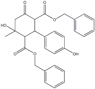 dibenzyl 4-hydroxy-2-(4-hydroxyphenyl)-4-methyl-6-oxo-1,3-cyclohexanedicarboxylate Struktur