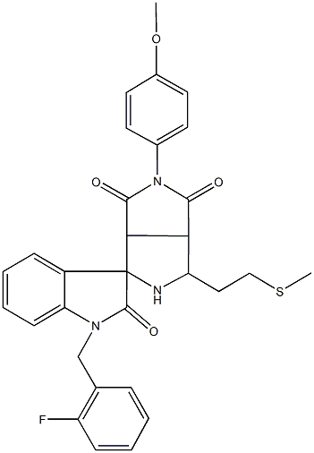 1'-(2-fluorobenzyl)-2-(4-methoxyphenyl)-4-[2-(methylsulfanyl)ethyl]-1',3',3a,4,6,6a-hexahydrospiro(pyrrolo[3,4-c]pyrrole-6,3'-[2'H]-indole)-1,2',3(2H,3aH)-trione Structure