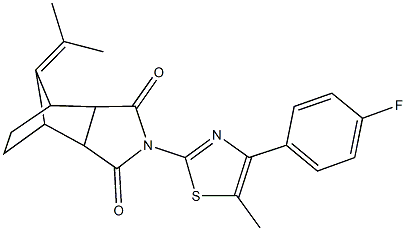 4-[4-(4-fluorophenyl)-5-methyl-1,3-thiazol-2-yl]-10-(1-methylethylidene)-4-azatricyclo[5.2.1.0~2,6~]decane-3,5-dione 化学構造式