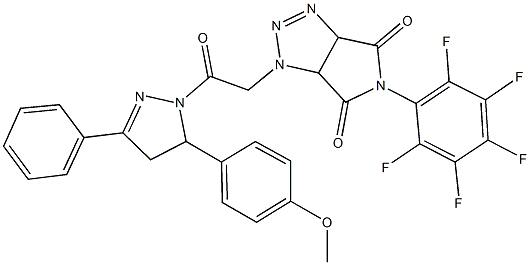 1-{2-[5-(4-methoxyphenyl)-3-phenyl-4,5-dihydro-1H-pyrazol-1-yl]-2-oxoethyl}-5-(2,3,4,5,6-pentafluorophenyl)-3a,6a-dihydropyrrolo[3,4-d][1,2,3]triazole-4,6(1H,5H)-dione 化学構造式