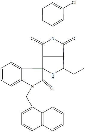 2-(3-chlorophenyl)-4-ethyl-1'-(1-naphthylmethyl)-1',3a,3',4,6,6a-hexahydrospiro(pyrrolo[3,4-c]pyrrole-6,3'-[2'H]-indole)-1,2',3(2H,3aH)-trione Structure