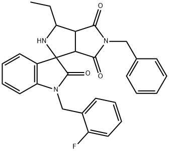 2-benzyl-4-ethyl-1'-(2-fluorobenzyl)-1',3a,3',4,6,6a-hexahydrospiro(pyrrolo[3,4-c]pyrrole-6,3'-[2'H]-indole)-1,2',3(2H,3aH)-trione Struktur