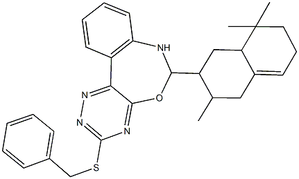 3-(benzylsulfanyl)-6-(3,8,8-trimethyl-1,2,3,4,6,7,8,8a-octahydro-2-naphthalenyl)-6,7-dihydro[1,2,4]triazino[5,6-d][3,1]benzoxazepine Struktur