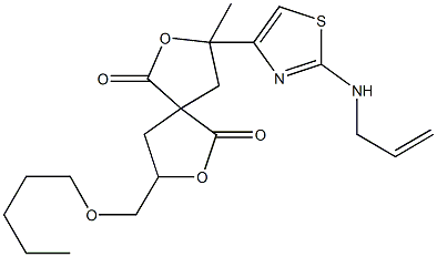 3-[2-(allylamino)-1,3-thiazol-4-yl]-3-methyl-8-[(pentyloxy)methyl]-2,7-dioxaspiro[4.4]nonane-1,6-dione Struktur