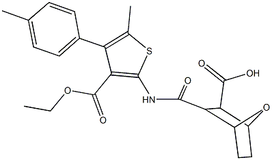 3-({[3-(ethoxycarbonyl)-5-methyl-4-(4-methylphenyl)-2-thienyl]amino}carbonyl)-7-oxabicyclo[2.2.1]heptane-2-carboxylic acid 化学構造式