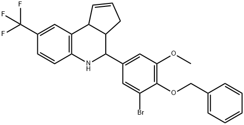 4-[4-(benzyloxy)-3-bromo-5-methoxyphenyl]-8-(trifluoromethyl)-3a,4,5,9b-tetrahydro-3H-cyclopenta[c]quinoline Struktur