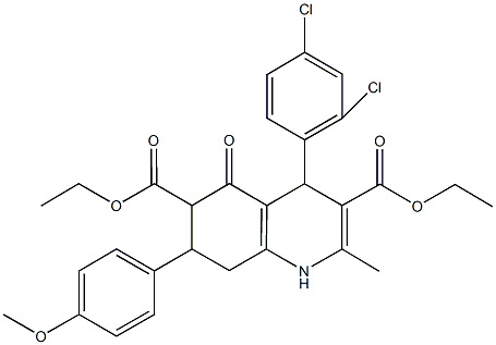 diethyl 4-(2,4-dichlorophenyl)-7-(4-methoxyphenyl)-2-methyl-5-oxo-1,4,5,6,7,8-hexahydro-3,6-quinolinedicarboxylate 化学構造式