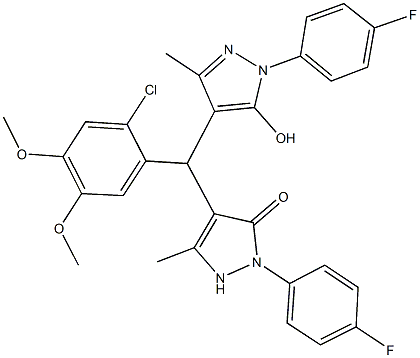 4-{(2-chloro-4,5-dimethoxyphenyl)[1-(4-fluorophenyl)-5-hydroxy-3-methyl-1H-pyrazol-4-yl]methyl}-2-(4-fluorophenyl)-5-methyl-1,2-dihydro-3H-pyrazol-3-one Structure